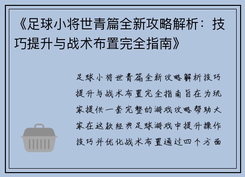 《足球小将世青篇全新攻略解析：技巧提升与战术布置完全指南》